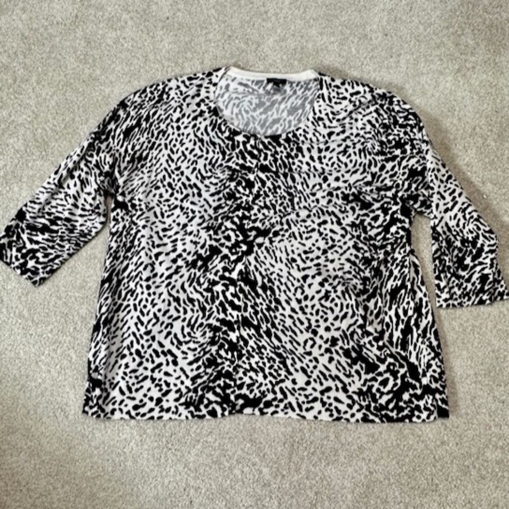 Talbots Black and White Print Cardigan Sweater 3/4 Sleeves Cotton Blend 2X VGC